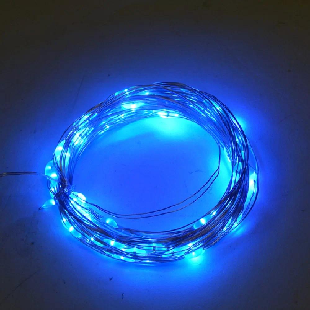 Гирлянда Нить провод LED 50 3 батарейки 5 м Синий (1-50)