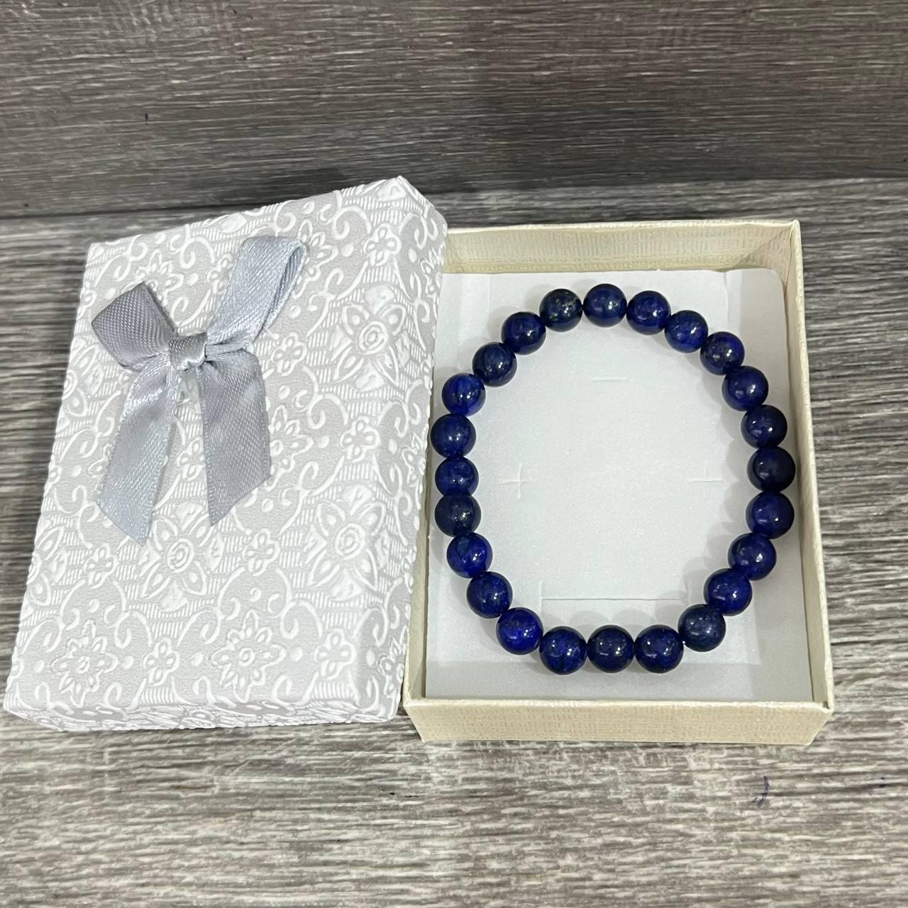 Браслет стрейч из натурального камня Лазурит в коробочке (16263)