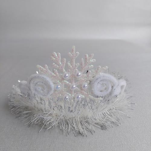 Обруч на голову новогодний/карнавальный Снежинка ручной работы Белый (210103)