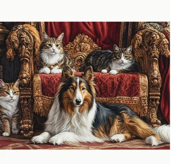 Набор для вышивки JOZYSH Королевский уют Колли и кота 14CT канва Аида с нанесенным рисунком 30x40 см (2879749891)