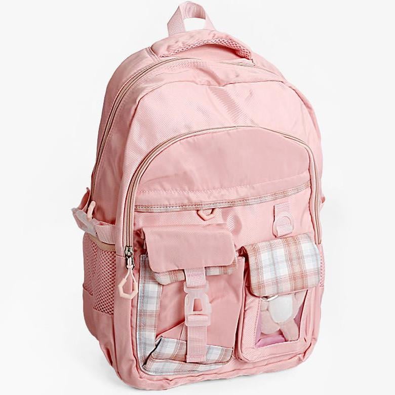 Школьный рюкзак для девочки с брелоком/карманами и световозвращающими элементами 45 см Розовый (28443929)