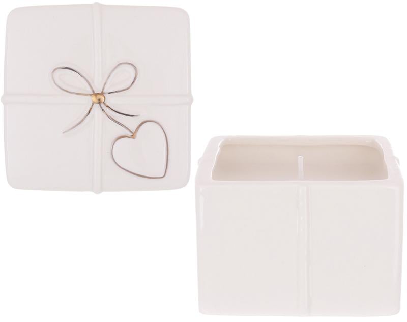 Подсвечник фарфоровый подарок с золотым бантом и восковой свечой 8х8 см