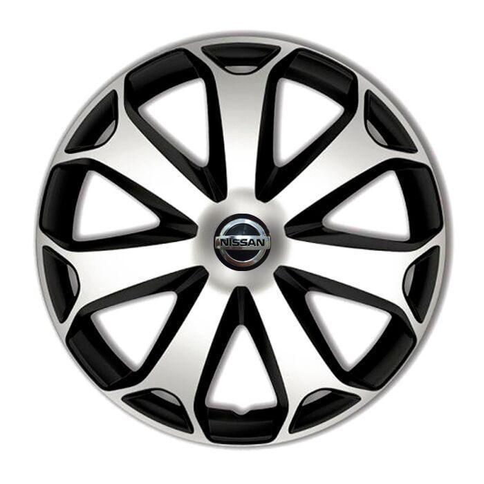 Колпаки для колес 4 Racing Mega R16 с логотипом Nissan 4 шт. Silver/Black