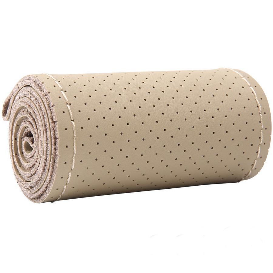 Оплетка на руль №13 из натуральной кожи с перфорацией 38 см Бежевый (8639)