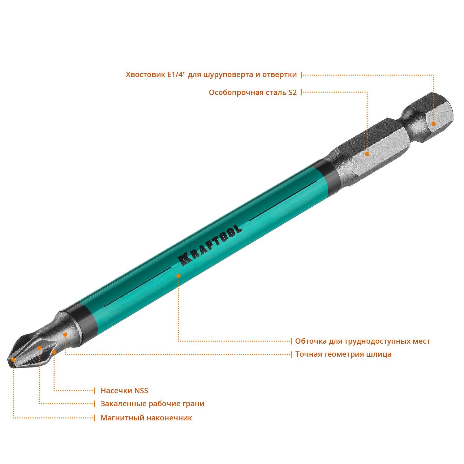 Биты Kraftool PH2х100 мм 10 шт. (26122-2-100-10) - фото 2 Биты Kraftool PH2х100 мм 10 шт. (26122-2-100-10) - фото 2