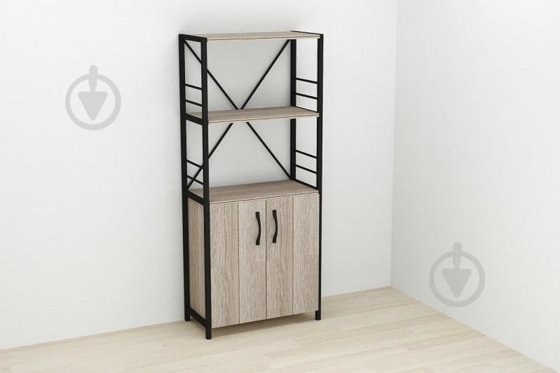 Этажерка 3/60 Ferrum-decor Серии Конект с тумбой  144x60x28 Черный ДСП Сонома Трюфель (FD1025)