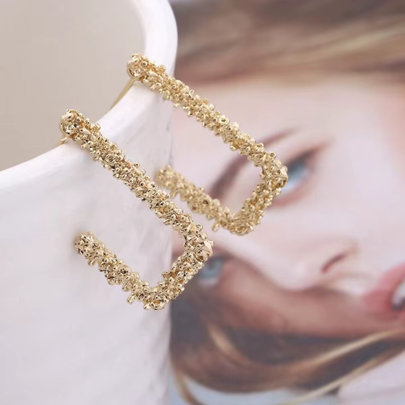 Сережки геометричні прямокутні Золотистий (1197855973)