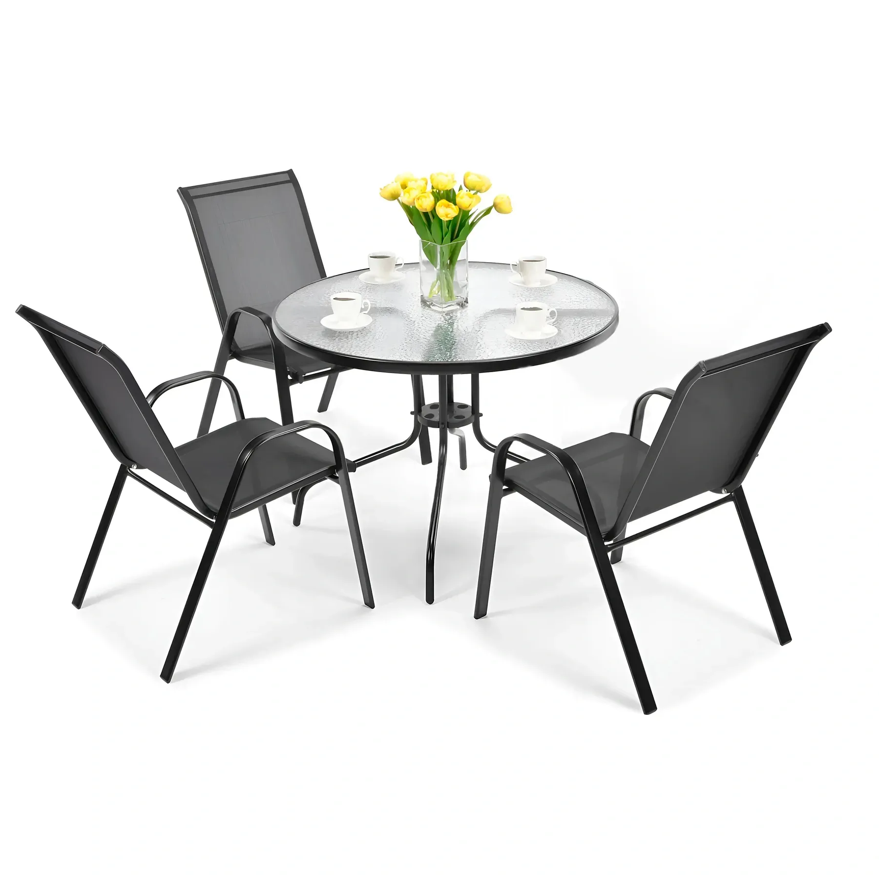 Комплект садовой мебели 4Points Arte-3 текстилен круглый стол 80 см/3 кресла Черный (DA-4PART3B)