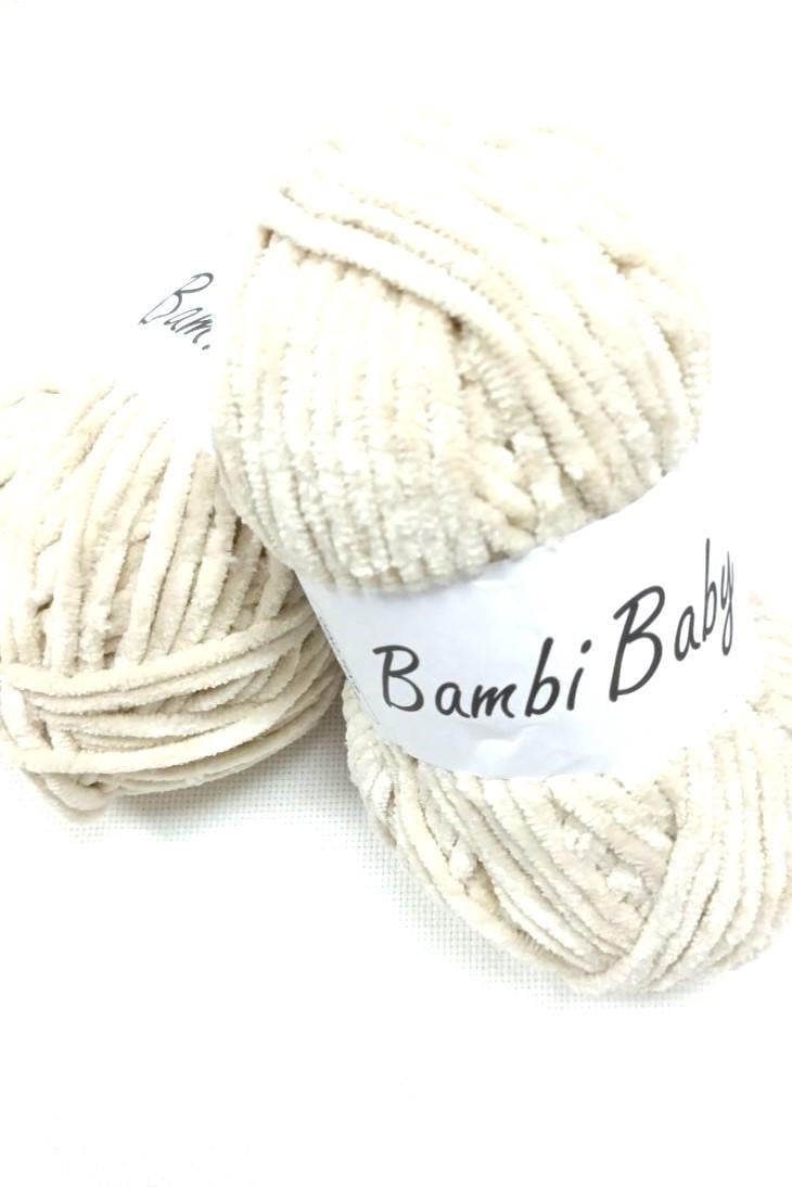 Пряжа плюшевая Bambi Babi велюр 100 г 110 м Слоновая кость 04 (2314019051)
