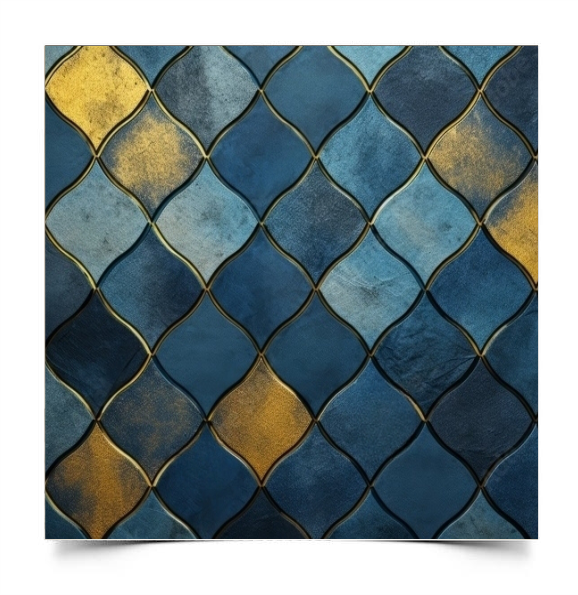 Фотофон виниловый текстурный Gipermag Moroccan blue gold vintage ceramic 50х50 см (7784)