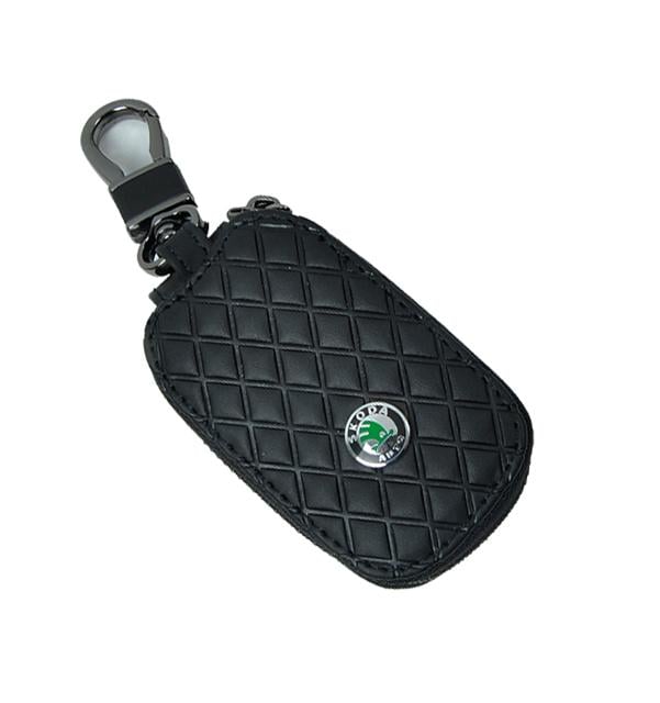 Чехол для ключей с карабином Skoda зеленый экокожа ромб (540873)