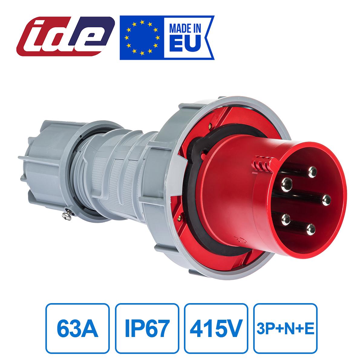 Вилка силовая IDE 63 A 415B 3P+N+E IP67 Красный (3653) - фото 6