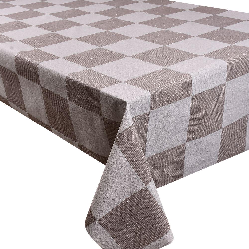 Клейонка ПВХ Stenson Glitter принт клітина на тканинній основі 1,37х20 м Сірий з коричневим (MA-4982)