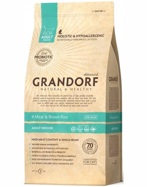 Сухой корм Grandorf 4 Meat&Brown Rice Indoor для взрослых кошек 4 вида мяса с рисом 2 кг (5404009589026)