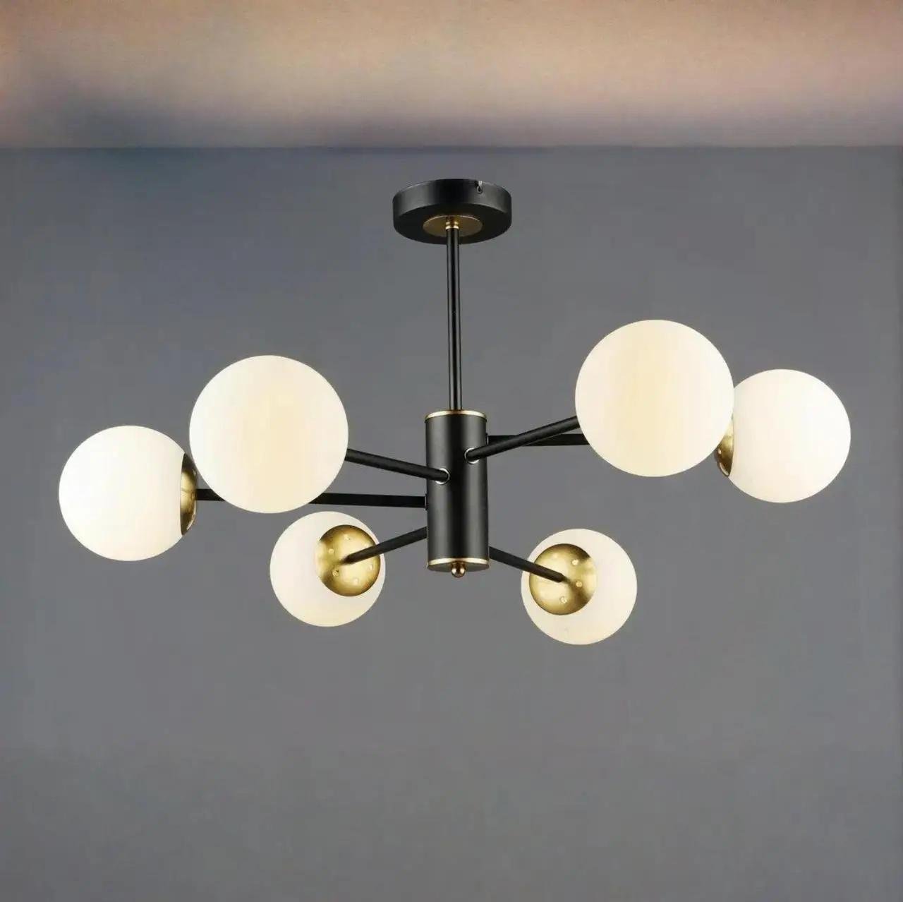 Люстра потолочная Valeso на шесть шаровидных плафонов Е27 IP20 B N6650/6 Черный/Медный (28686604)