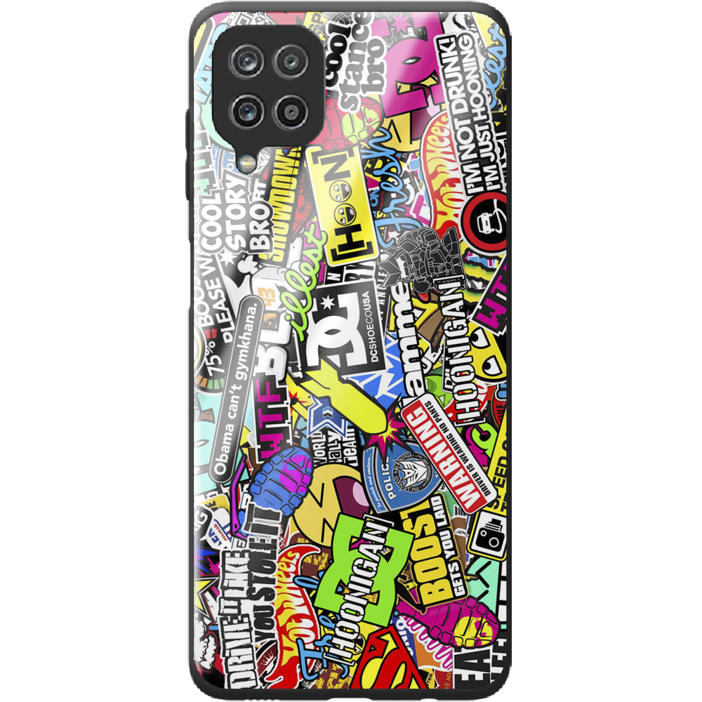 Чехол Boxface Samsung M225 Galaxy M22 Multicolored Inscriptions Черный силикон со стеклом (43528-up880-44204)