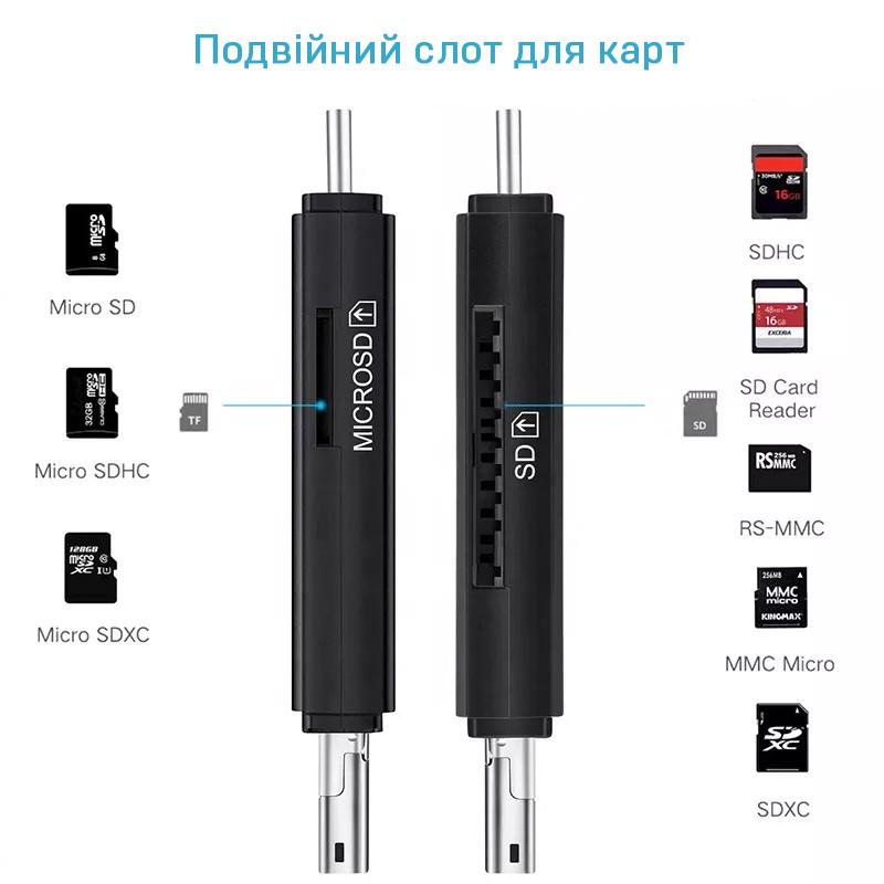 Кардрідер U&P USB Type-C-USB 3.0-microSD/SD OTG Black (SSE-U12-BK) - фото 3