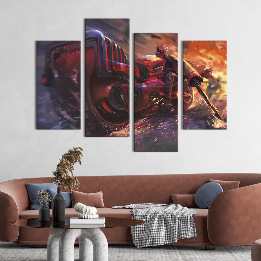 Картина модульная из 4 частей Cyberpunk motorcyclist L 129x90 см (695-42)