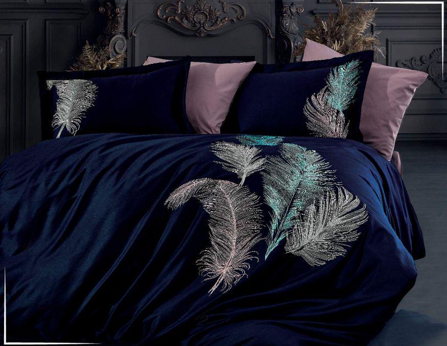 Постельное белье Dantela Iz Lacivert Сатин с вышивкой Евро