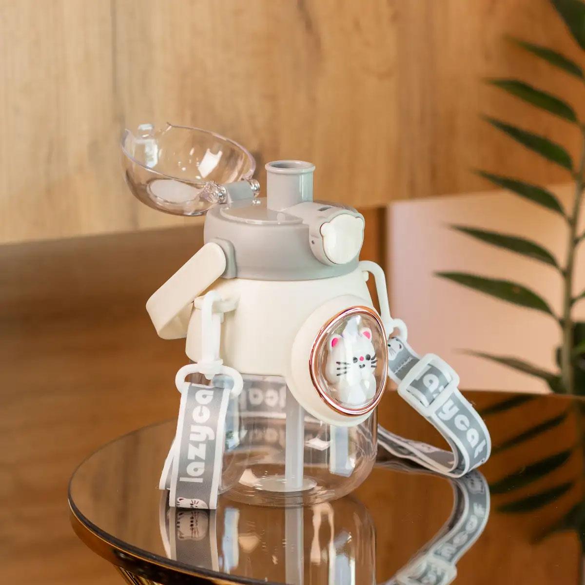 Пляшка для води з трубочкою дитяча з ручкою та ремінцем 820 мл Сірий (HPGM2217G) - фото 3