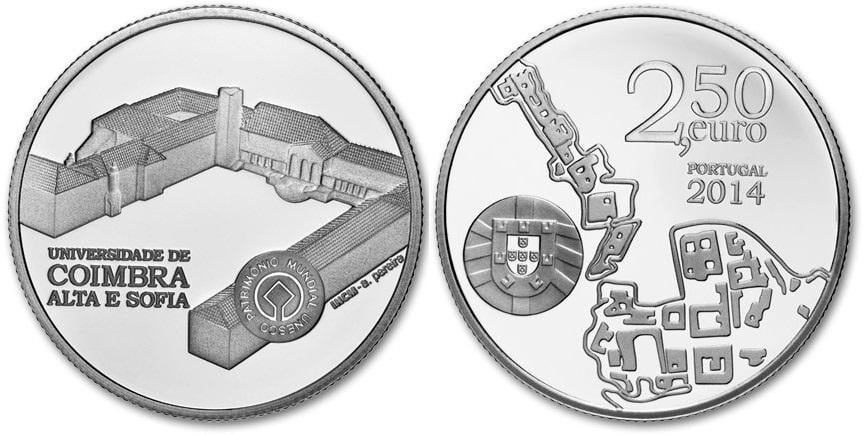 Коллекционная монета Португалия 2,5 евро 2014 Университет Коимбры-Альта и София UNC (KM#846)
