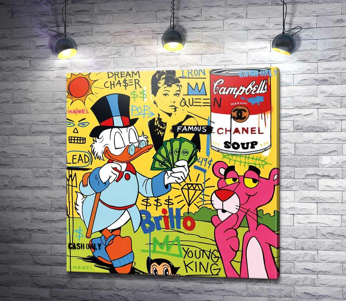 Картина ArtPoster Скрудж и Розовая пантера в денежном поп-арт миксе 127x130 см Модуль №1 (003903)