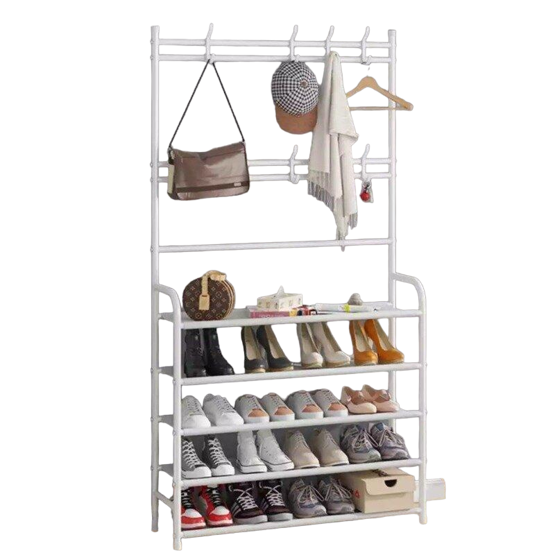 Вішалка для одягу в передпокій з полицями для взуття New simple floor clothes rack Білий (1574081865) - фото 1