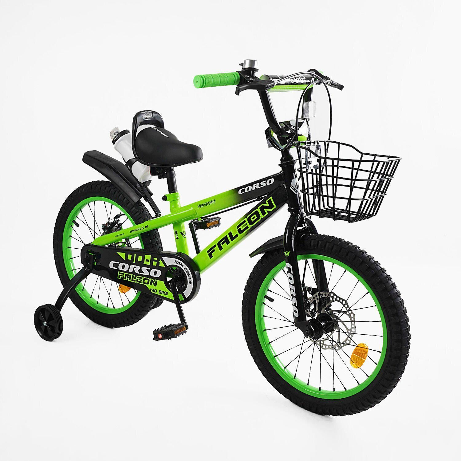Велосипед двухколесный детский Corso Falcon 18" с корзинкой Зеленый