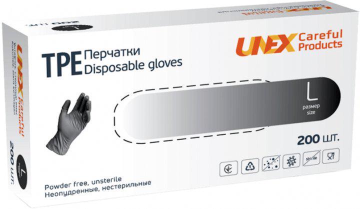Перчатки Unex TPE неопудренные 200 шт. L Черный - фото 1 Перчатки Unex TPE неопудренные 200 шт. L Черный - фото 1