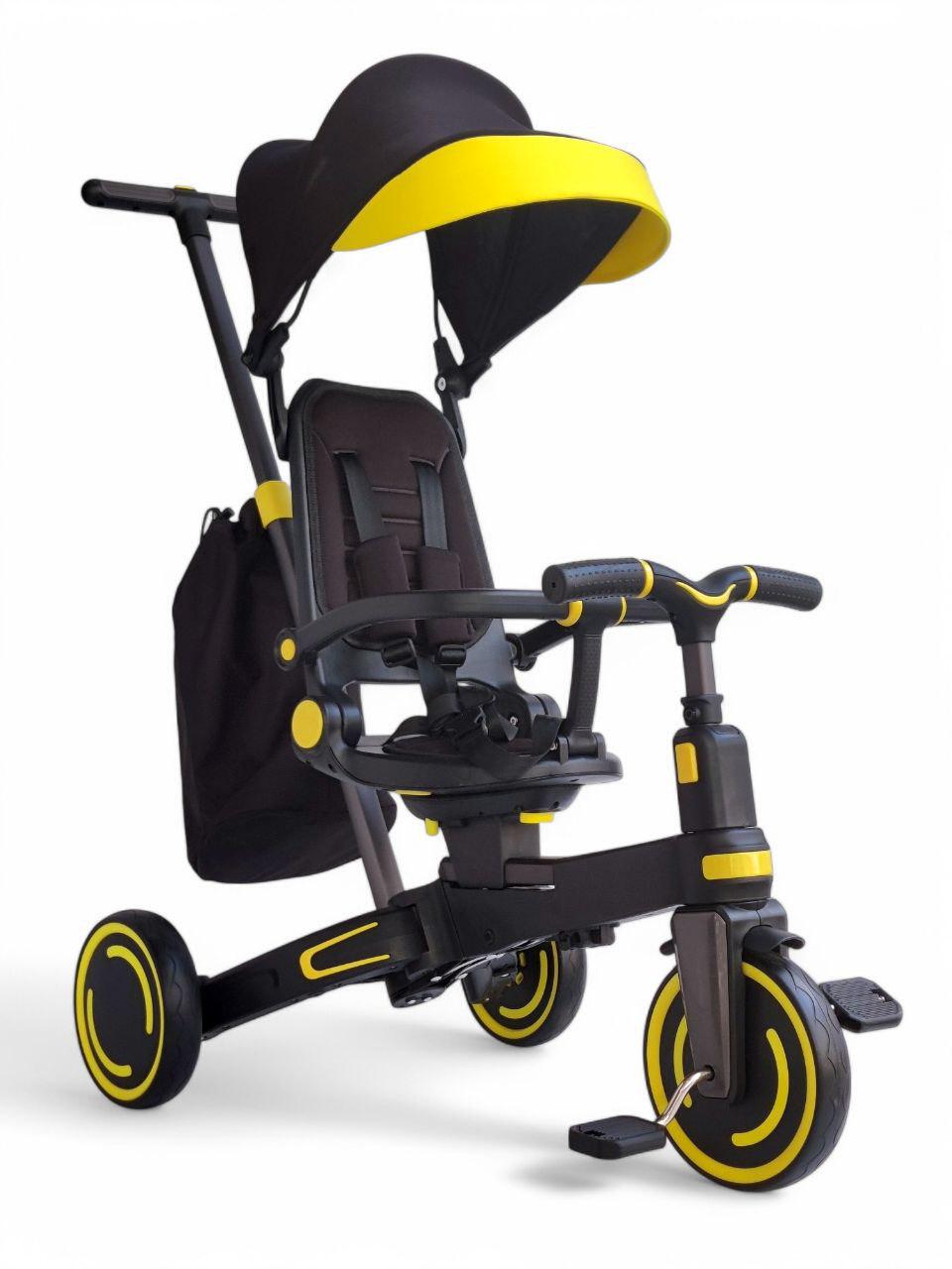 Детский велосипед коляска беговел MiniCruze KL1888 с родительской ручкой на 3 колесах складной Черный (KL1888r-s2)