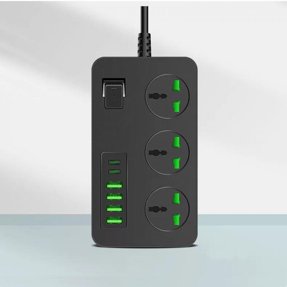 Сетевой фильтр T09-PD 3 розетки/4 USB/2 Type-C 2 м Black (36875)