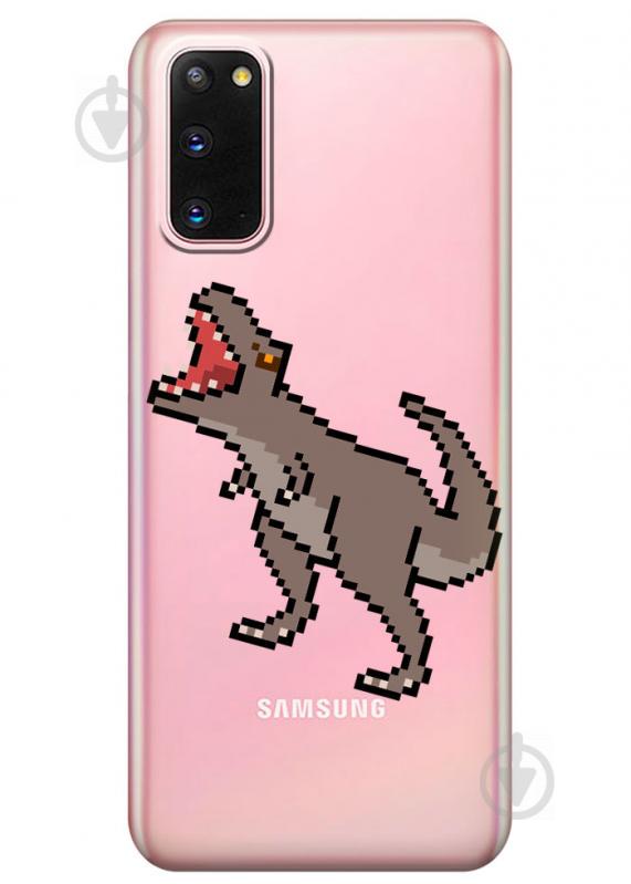 Прозрачный силиконовый чехол iSwag для Samsung Galaxy S20 Пикселький динозавр (M1049)