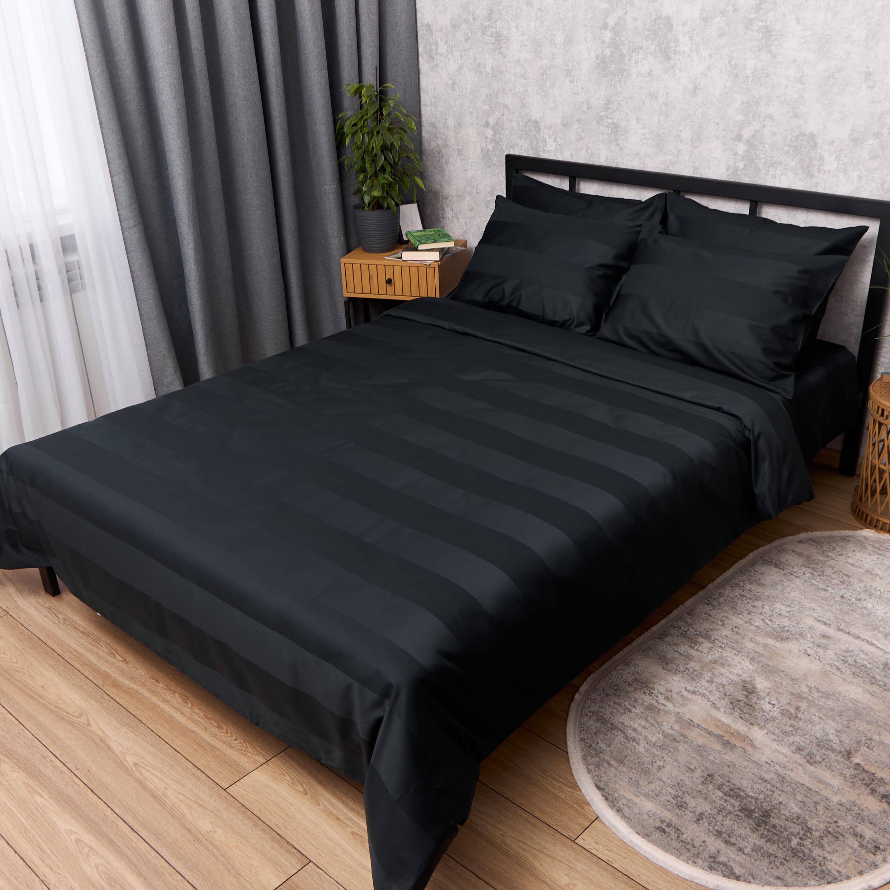 Комплект постельного белья Moon&Star Satin Stripe семейный 160х220х2 см наволочки 2 шт. 70х70 см Deep Black (MS-820016972)