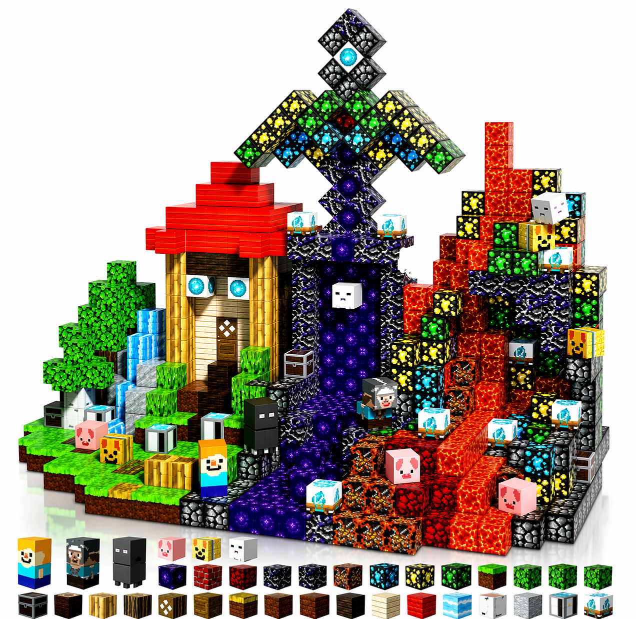Конструктор магнитный в стиле Minecraft 150 блоков (34110344)