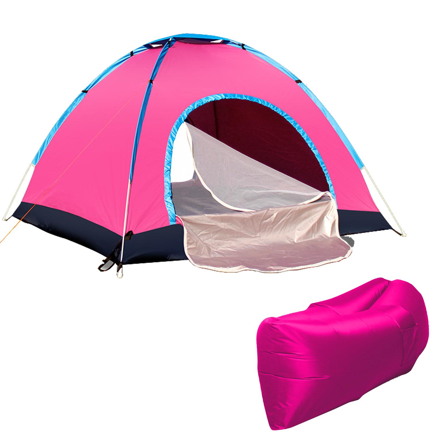 ​Самораскладывающаяся палатка двухместная Traveler 2х1,5х1,1 Pink + Надувной мешок-лежак