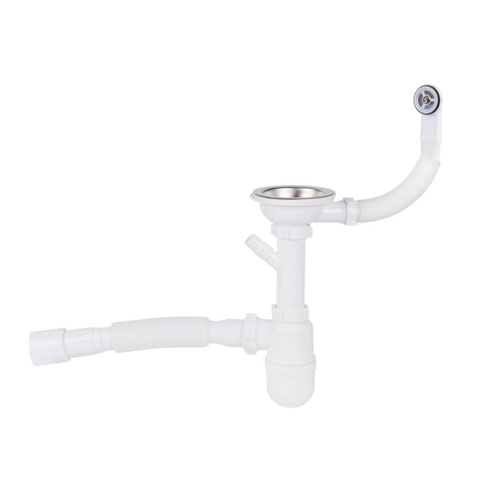 Сифон для кухонної мийки Lidz LK01 колбовий з круглим переливом та додатковим відведенням 115 мм 40/50 мм (LK01)
