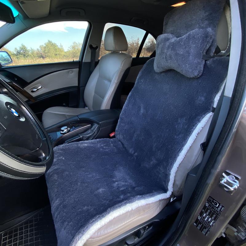 Автомобильная подушка на подголовник из эко-меха 1 шт. Серый (802)