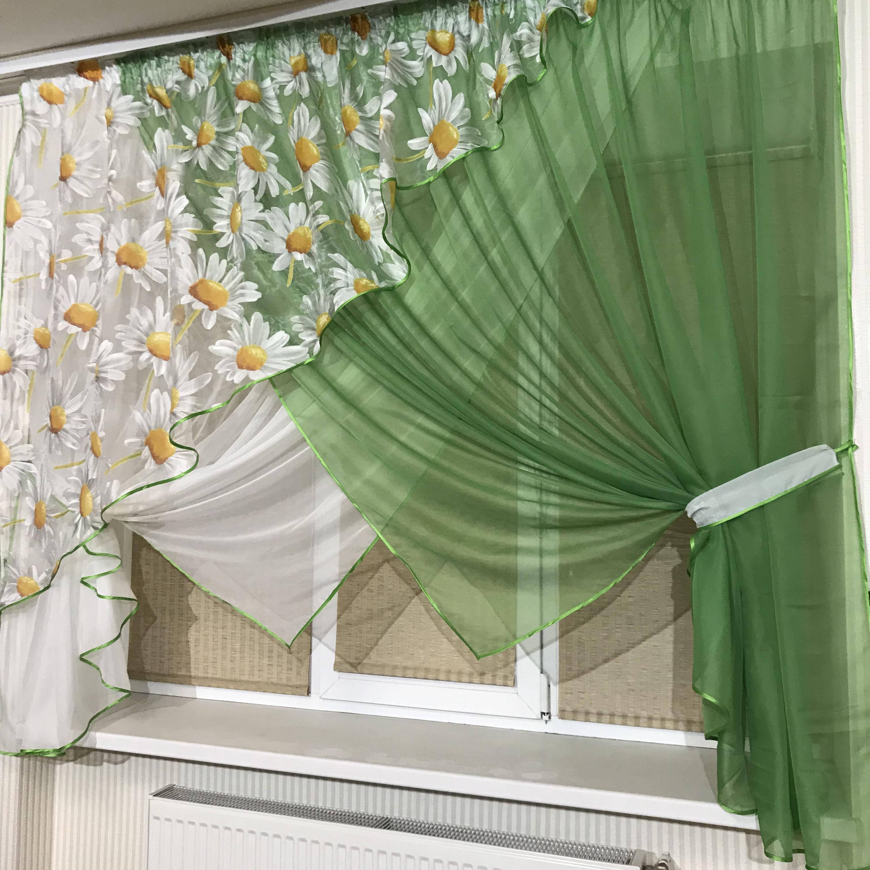 Занавеска на кухню TG Home №362 Ромашка Зеленый (362-24/913-1) - фото 2 Занавеска на кухню TG Home №362 Ромашка Зеленый (362-24/913-1) - фото 2