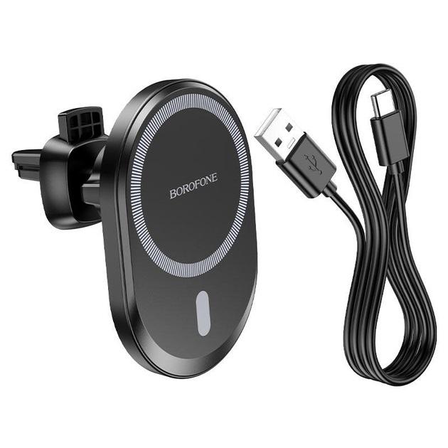 Тримач магнітний з бездротовою зарядкою Borofone BH201 magnetic wireless fast charging car holder Black (20359447) - фото 4