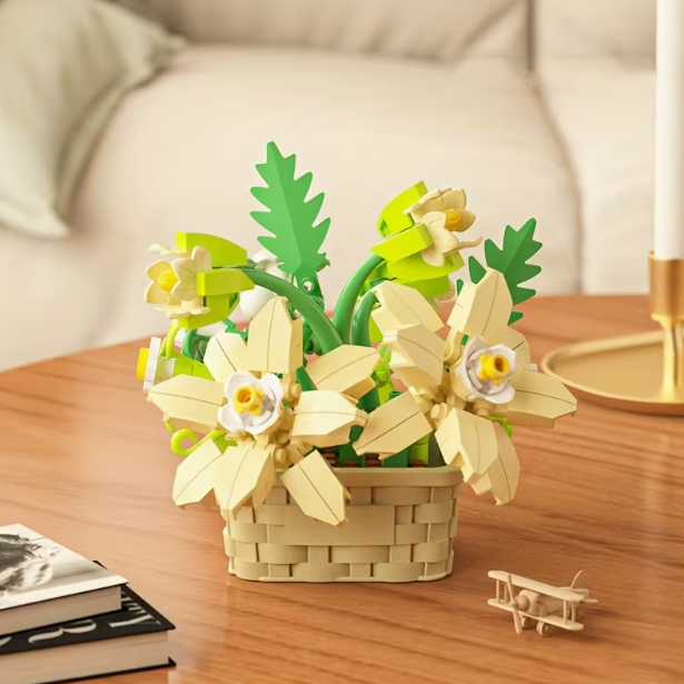 Конструктор блоковый детский фигурка Цветы в вазоне 181 деталь (M3085)