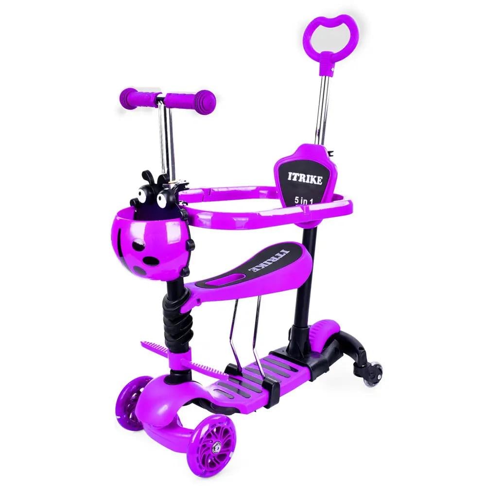 Самокат детский трехколесный iTrike JR 3-101-V из металла и пластика складной с сиденьем 77х55х23 см Фиолетовый (150-7-JR 3-101-V)
