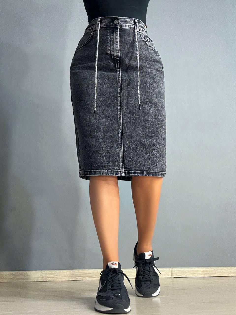 Спідниця жіноча джинсова Vanver 82038 резинка шнурок з розрізом варена міді р. 32 Чорний (4773) - фото 9 Спідниця жіноча джинсова Vanver 82038 резинка шнурок з розрізом варена міді р. 32 Чорний (4773) - фото 9