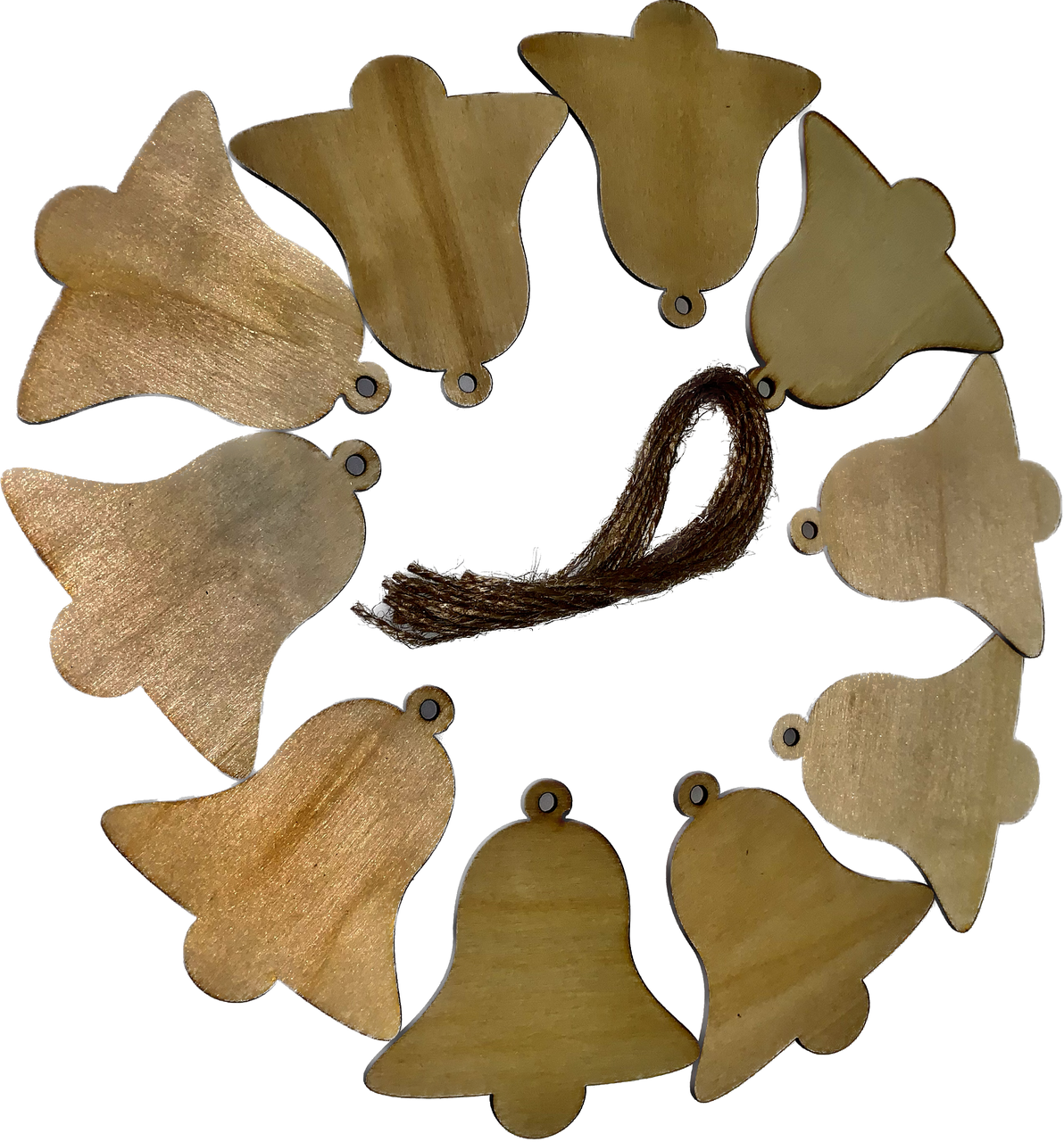 Набор деревянных украшений Колокольчики на елку с веревками 10 шт. (23705440) - фото 7