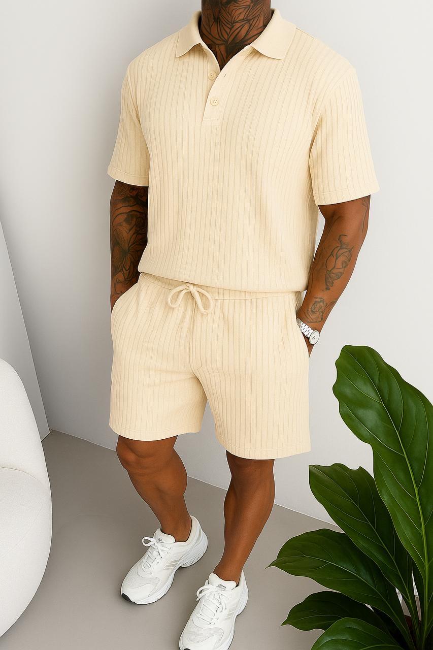 Костюм мужской шорты и поло S Бежевый - фото 1