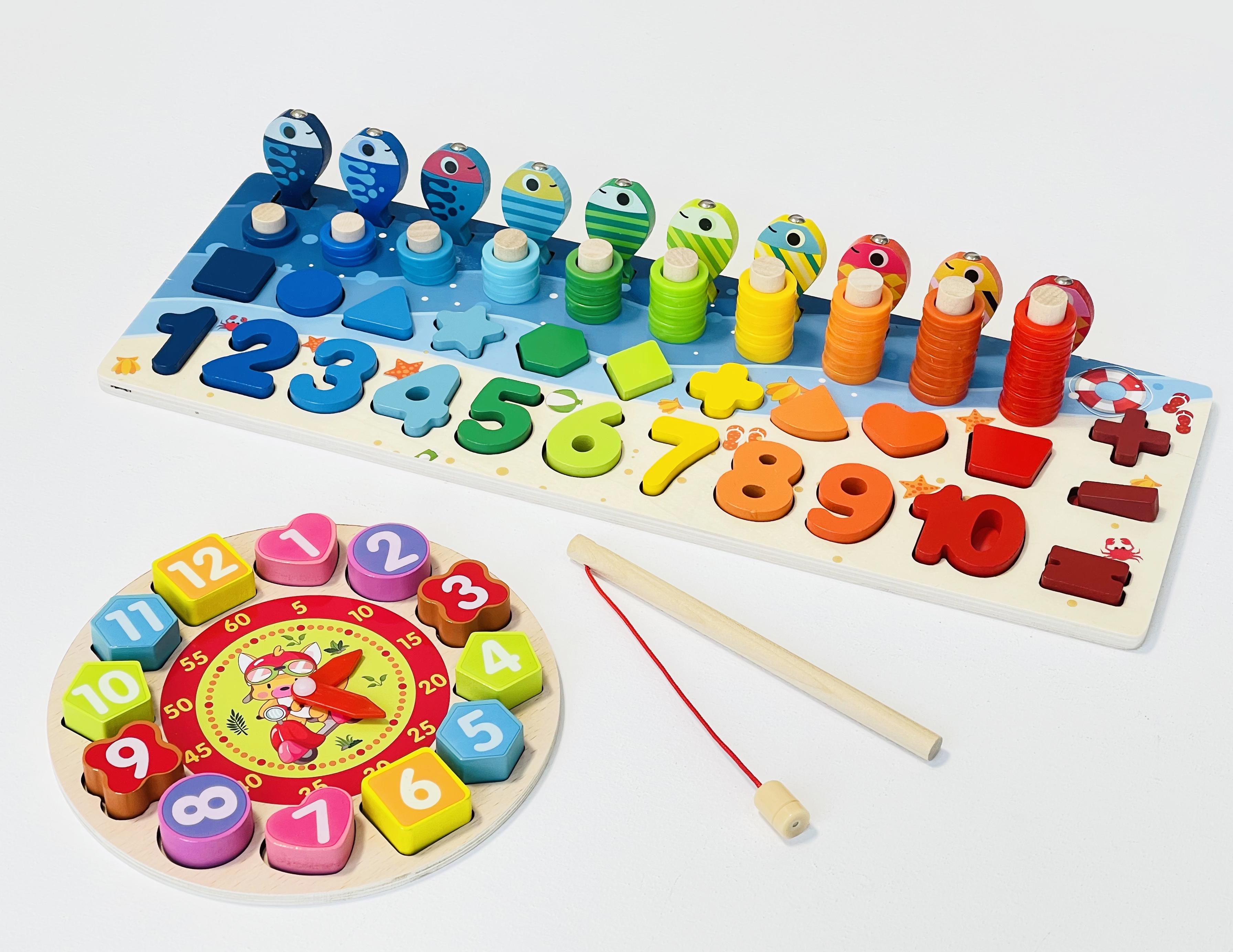 Детская деревянная игрушка геометрика рыбалка  Oray часы монтесори развивающая