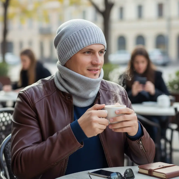 Комплект мужская шапка со снудом на флисе One Size Серый (29548322)