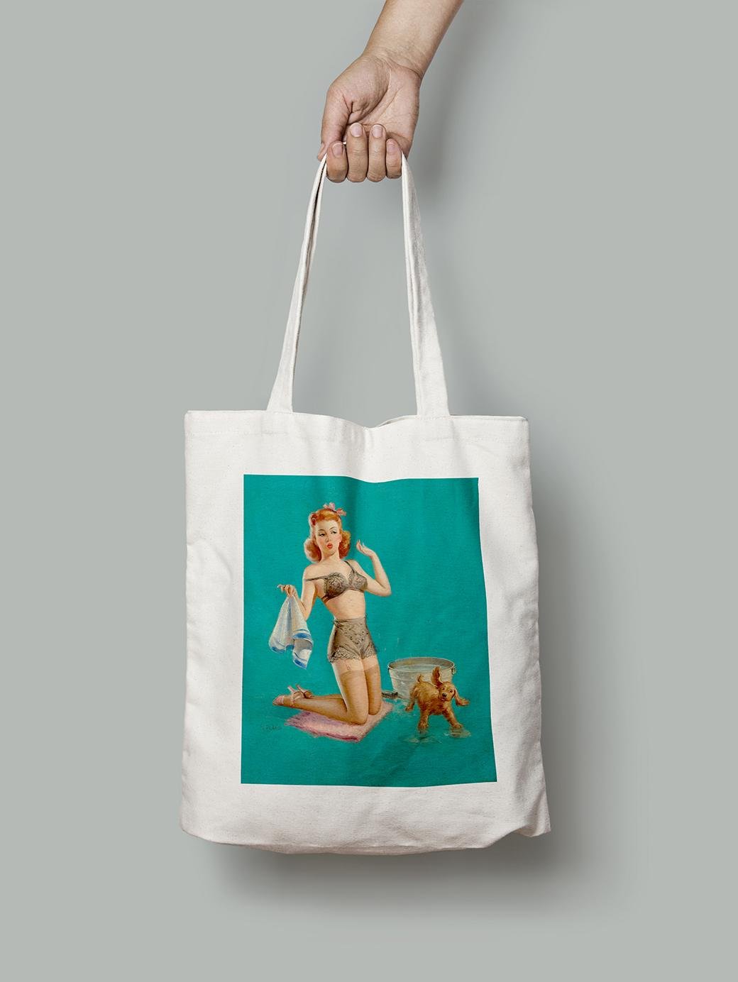 Эко-сумка Девушка купает собаку в ванне стиль Арта Фрама шопер (pin_up1725005_Bag)