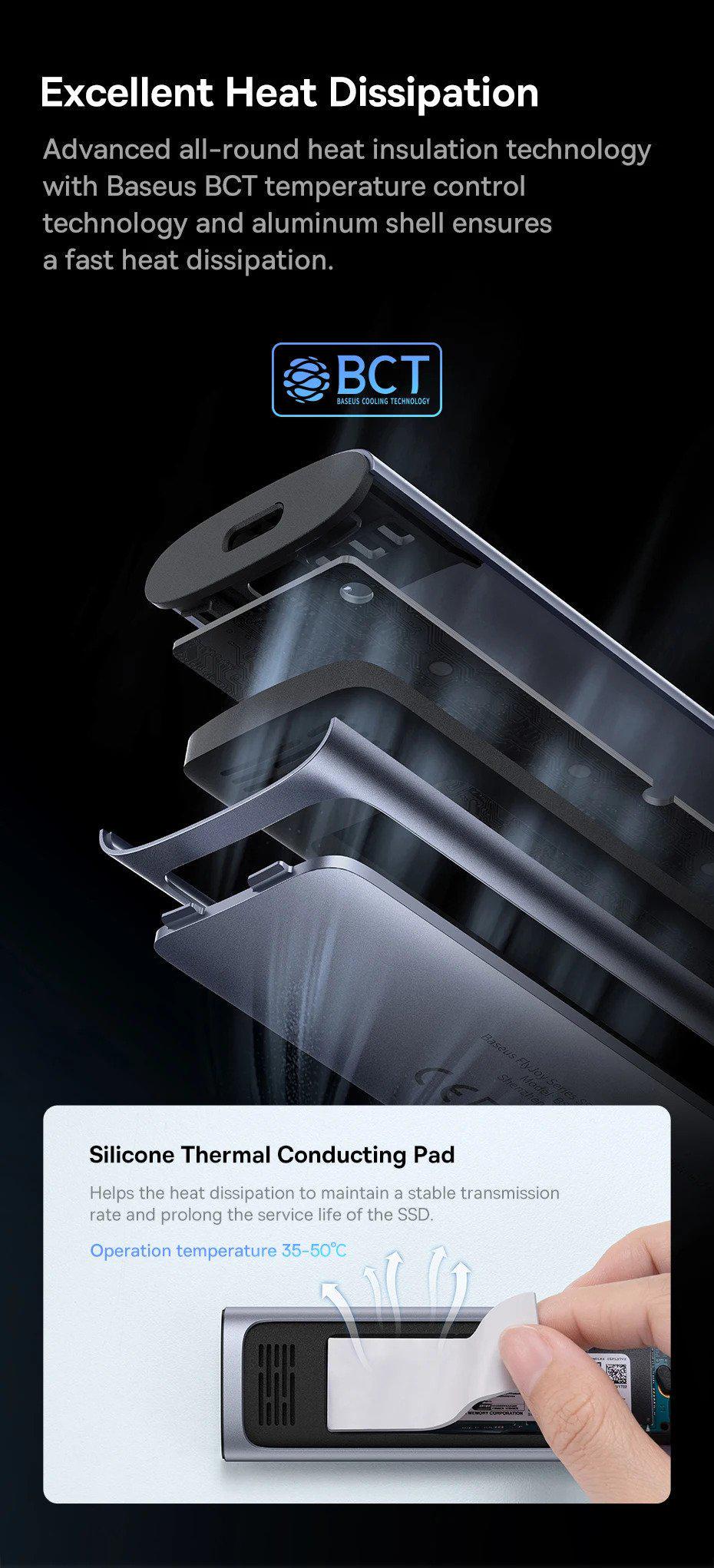 Корпус BASEUS для M.2 NVME та SATA SSD дисків FlyJoy 10 Гбіт/с USB 3.2 Gen2 2280/2260/2242/2230 для PCI-e та NGFF Сірий (B00760600811-00) - фото 3 Корпус BASEUS для M.2 NVME та SATA SSD дисків FlyJoy 10 Гбіт/с USB 3.2 Gen2 2280/2260/2242/2230 для PCI-e та NGFF Сірий (B00760600811-00) - фото 3