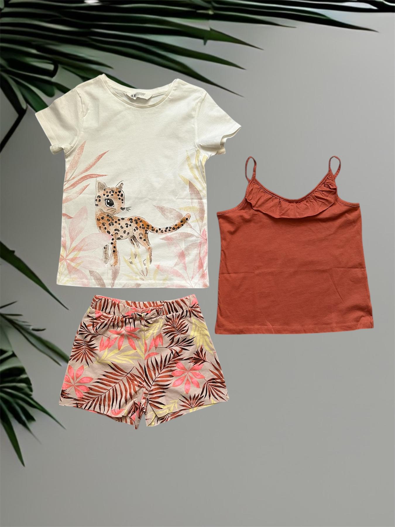 Комплект H&M футболка/шорты/майка 6/8 лет 122-128 см Коричневый (24440740)