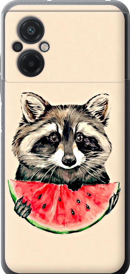 Чехол на Xiaomi Poco M5 Енотик с арбузом (4605u-2767-42517)